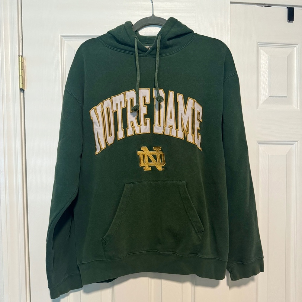 Reebok Dark Green Notre Dame Crewneck Hoodie with Gold and White Lettering